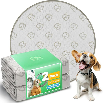FXW Washable Pee Pads for Dogs, Super Absorbent, 39" Round, 2 Packs | Machine washable, Non-slip backing