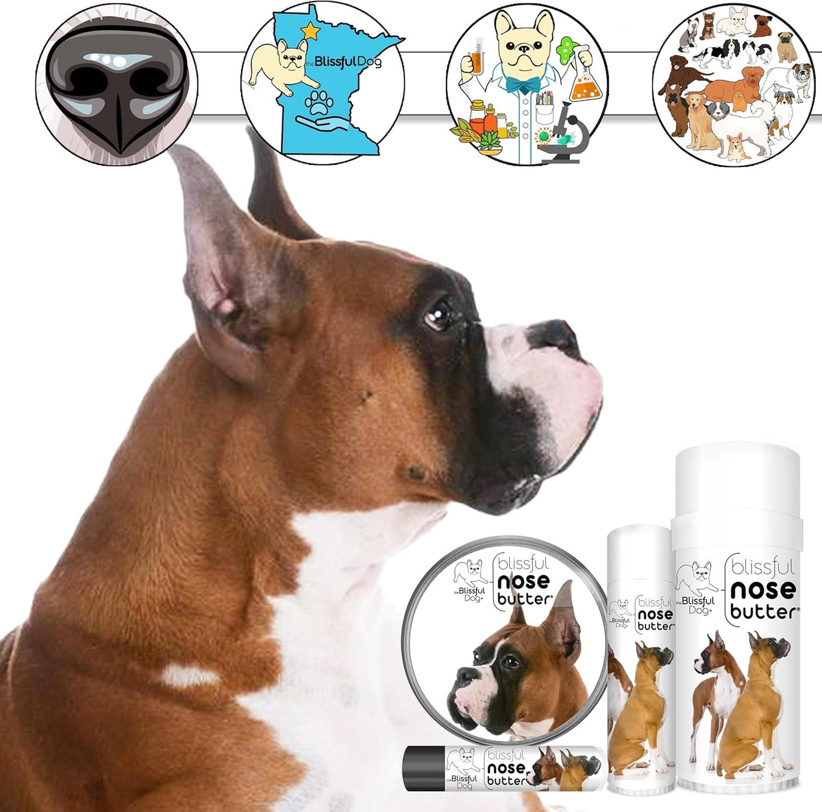 The Blissful Dog Show Boxer Nose Butter for Dry, Cracked Skin, Lick-Safe Dog Nose Balm with Moisturizing Shea Butter, Almond, Olive, and Essential Oils, Pet Supplies, Uncented, 8 oz.