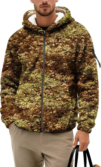Men's Camouflage Hunting Fleece Lined Hoodie Camo Jackets Zip Up Long Sleeve Casual Winter Coats Hood Outerwear