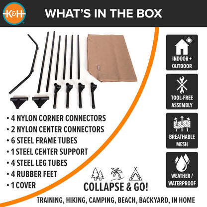K&H Pet Products Outdoor Elevated Dog Cot, Cooling Raised Bed with Waterproof Breathable Mesh for Large Dogs, Portable Pet Bed with Heavy-Duty Metal Frame, Oversized Hammock Style - Extra-Large Tan