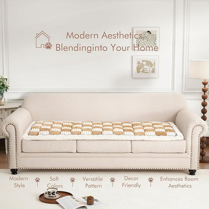 Couch Cover for Sofa, Sectional Couch Cover for Dogs, Sofa Cover Washable, Cushion Cover Blanket Pad Bed Mat for Pets, Fleece Furniture Protector, Camel, 27.6x82.7in