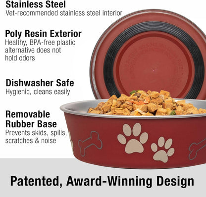 Loving Pets Bella Dog Bowls- Stainless Steel Dog & Cat Bowls - Spill Proof Dog Food Bowl, Cat Bowl, Puppy Essentials & Pet Supplies Great for Home & Travel (Large 35-65 lbs, Merlot)