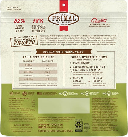 Primal Freeze Dried Dog Food, Pronto Mini Nuggets, Lamb; Scoop & Serve, Complete & Balanced Meal; Also Use as Topper or Treat; Premium, Healthy, Grain Free, High Protein Raw Dog Food (25 oz, 2-Pack)