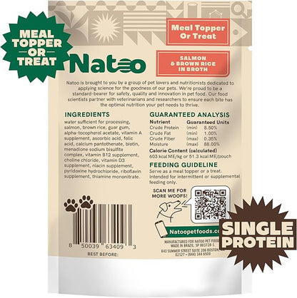 NATOO Dog Food Topper for Picky Eaters & Dog Treat (Salmon with Brown Rice), Dog Toppers for Dry Food, Wet Meal Toppers for Dogs & Puppies, Limited Ingredient Dog Food, 3 oz (Case of 20)