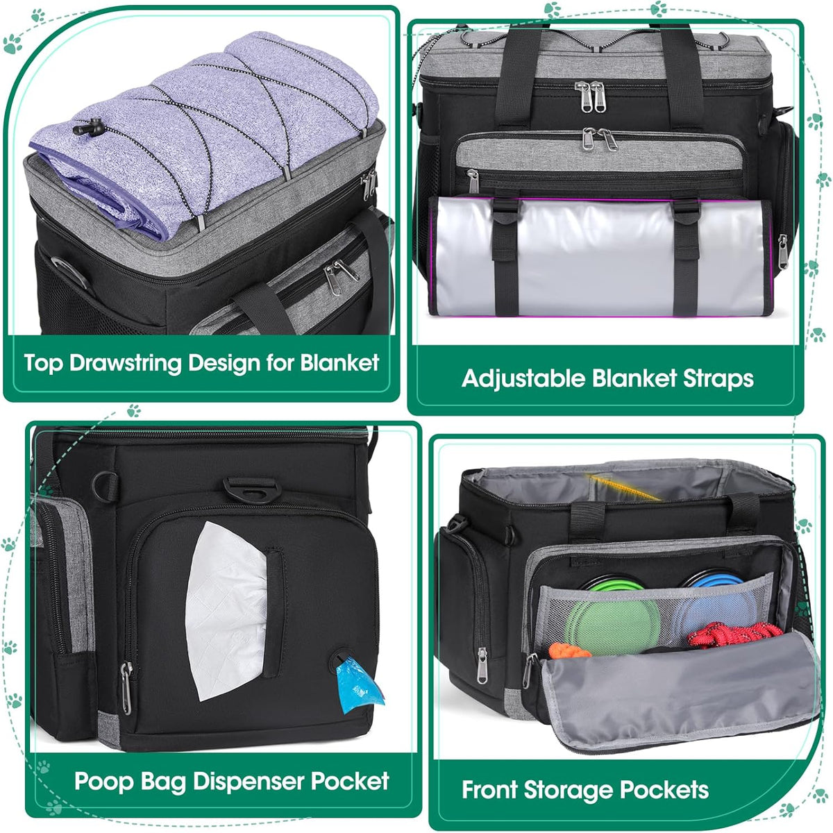 IGOLUMON Dog Travel Bag Large Pet Travel Bags Set for Supplies Weekend Travel Kit Tote Organizer Multi-Pockets Food Travel Bag with 2 Extra Large Food Containers, 2 Dog Bowls, 1 Feeding Mat