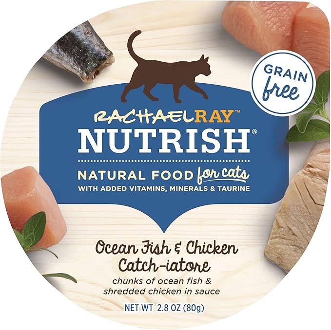 Nutrish Rachael Ray Grain Free Wet Cat Food Ocean Fish & Chicken Catch-iatore, 2.8 oz. Cup, 24 Count