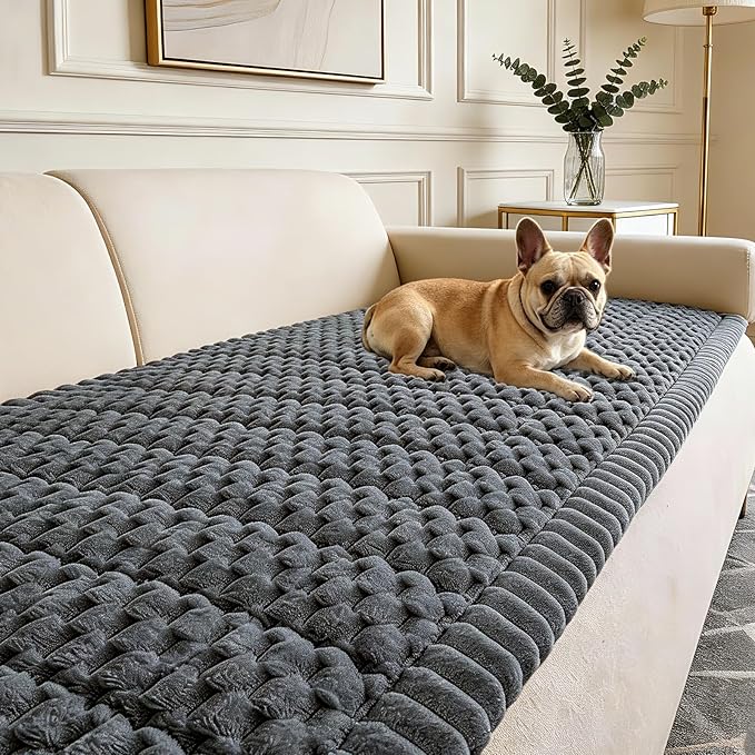 Couch Cover for Dogs Washable,Non Slip Fuzzy Durable Pet Friendly Cozy | Soft Slipcovers for 3 Cushion Sofa Cover,Plush Thick Protector Fits Mat Bed Leather & Fabric Couches (Grey 27.6"x70.9")