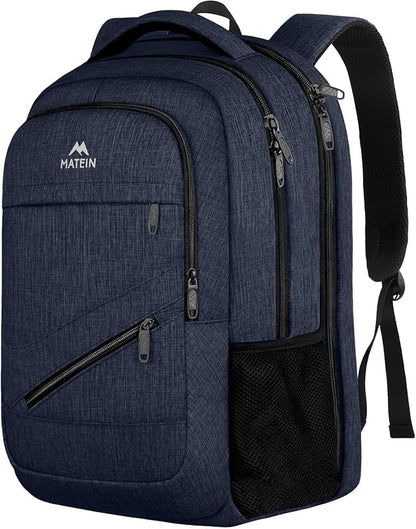 MATEIN 17 Inch Laptop Backpack, Large Work Backpack Travel Carry On TSA Approved with Trolley Sleeve, College Computer Bag with Anti Theft Pocket, Water Resistant Commute Daypack for Men, Dark Blue