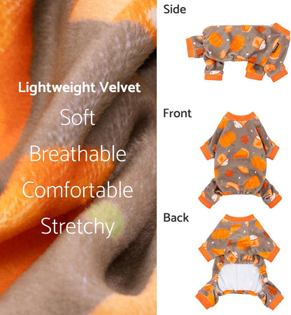 Fitwarm Pumpkin Dog Pajamas, Thanksgiving Outfit for Small Dogs Boy Girl, Pet Onesie, Brown, Orange, Large