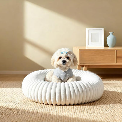 Calming Dog Bed Anti-Anxiety Donut Dog Beds for Small Medium Large Dogs,Washable Plush Fluffy Indoor Cat Kitten Round Cuddler Cushion (Cream, Large-36 inch)