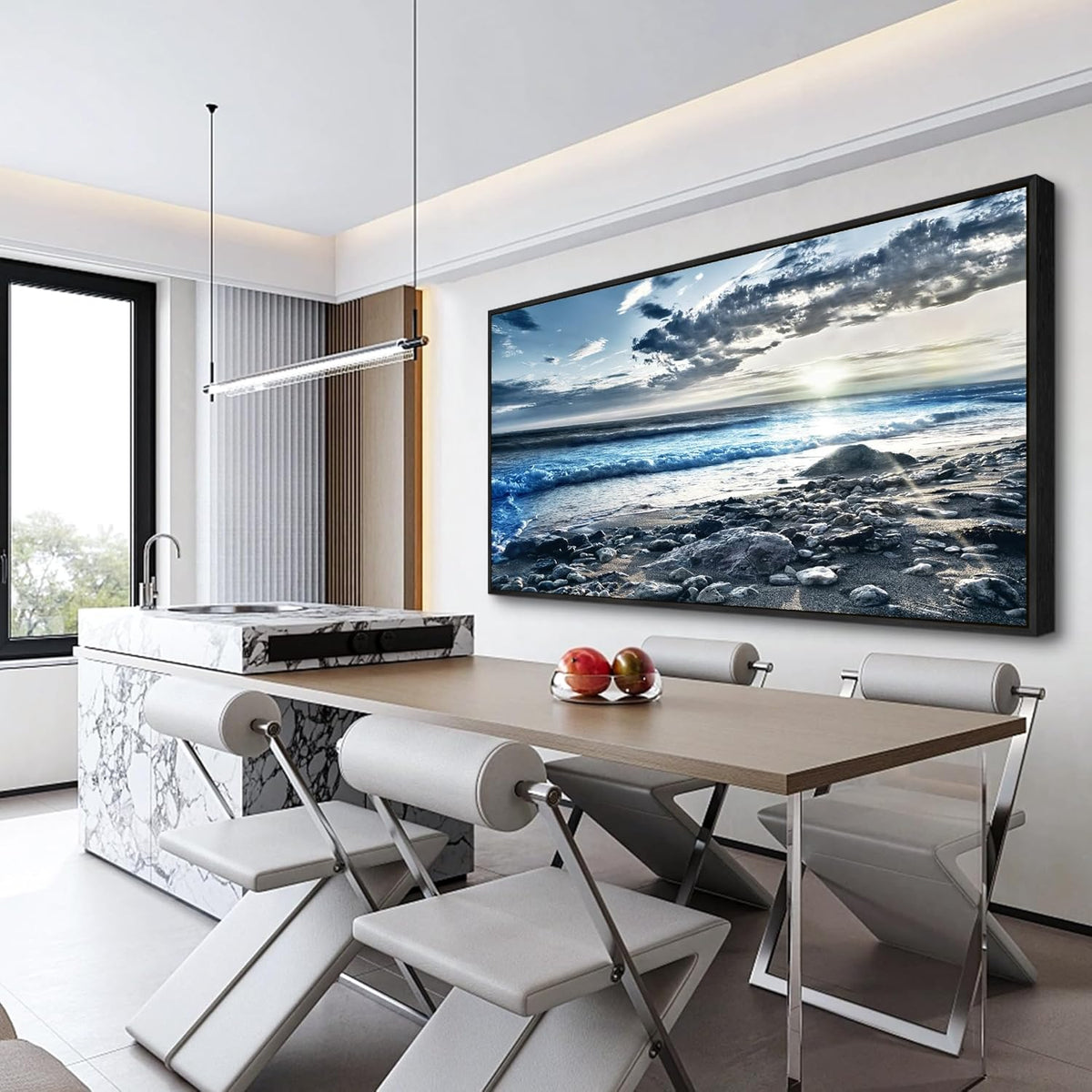 Wapluam Wall Decorations For Living Room Large Canvas Prints Wall Art For Bedroom Office Wall Decor Scenery Wall Painting Blue Sea Pictures Artwork For Fashion Black Framed Beach Posters Home Decor