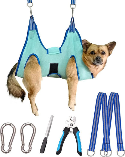 Dog Pet Grooming Hammock,S Hanging Harness for Nail Clipping,Trimming Cutting Hammock, Sling Holder Helper for Small Dogs, Grooming Restraint Bag with Wide Strap Sewed