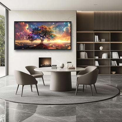 Tree Sunrise Large Wall Art Tree of Life Pictures Foggy Mountain Landscape Wall Starlight Nature Decor Canvas Print Painting Artwork for Bathroom Living Room Bedroom 60L" x 30W"