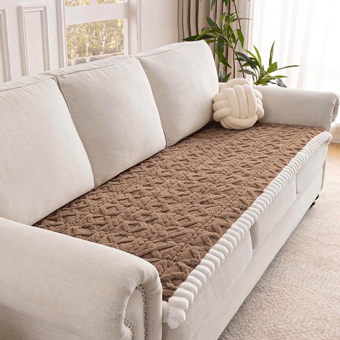 Couch Cover for Dogs, Washable Non Slip Sofa Covers for 4 Cushion Couch Pet Friendly Fuzzy Sofa Protector&Bed Mat for Pets (27.6"x94.49" Coffee)