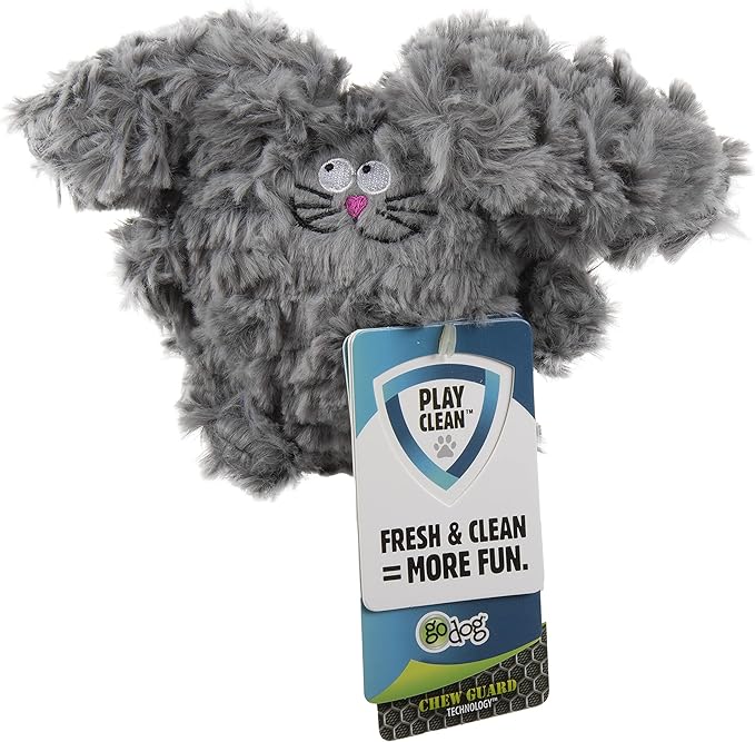 goDog PlayClean Rabbit Squeaky Plush Dog Toy with Odor-Eliminating Essential Oils, Chew Guard Technology - Gray, Large