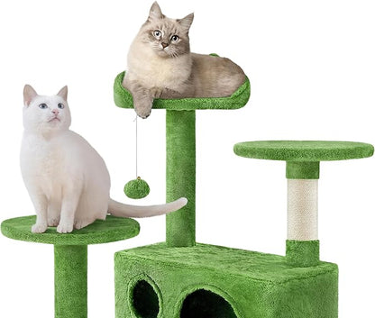 Yaheetech 62in Cat Tree Tower for Indoor Cats, Furniture w/Double Condo, Scratching Posts, Multiple Platforms and Balls for Kittens, Green