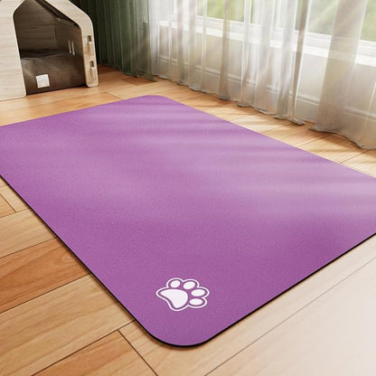 HotLive Dog Food Mat - Absorbent Cat Mat for Food and Water, No Stains Pet Feeding Bowl Mat, Easy to Clean Pet Placemats, Quick Dry Dog Water Dispenser Mat for Messy Drinkers | Paw Purple 16"x 24"