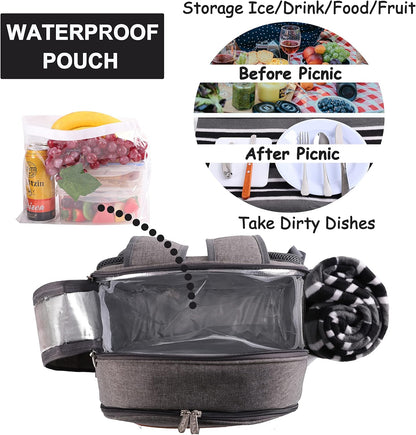 Apollo Walker Picnic Backpack Set for 2 Person with Cooler Compartment, Detachable Bottle/Wine Holder, Fleece Blanket, Plates and Cutlery Set
