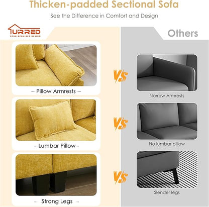 URRED Cloud Couch Modular Sectional Sofa, 87" Modern Loveseat Sofa with 2 Ottomans & Pillows, Ultra Comfy Chenille Couches for Living Room, Bedroom or Apartment, Yellow
