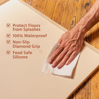 Leash Boss Waterproof Silicone Pet Feeding Mat - Raised-Edge Spill Containment Dog Placemat - Non-Slip Dishwasher-Safe Pet Food Mat for Bowls - 20 x 13 in, Gray