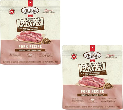 Primal Freeze Dried Dog Food, Pronto Mini Nuggets, Pork; Scoop & Serve, Complete & Balanced Meal; Also Use As Topper or Treat; Premium, Healthy, Grain Free, High Protein Raw Dog Food (25 oz, 2-Pack)
