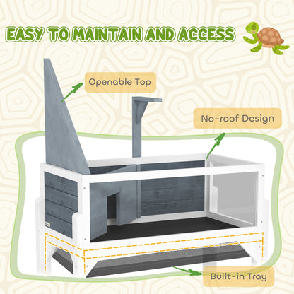 Wooden Tortoise Habitat with Storage Shelf, Tortoise Enclosure with Clear Windows, Openable Top, Lamp Holder, Gray