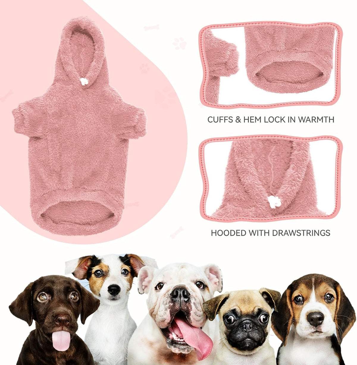 Fuzzy Dog Hoodie Dog Sweaters for Large Dogs Soft Double-Sided Plush Fleece Sweater Clothes Coats Hoodie Sherpa Hooded Sweatshirt(Pink-XXL)