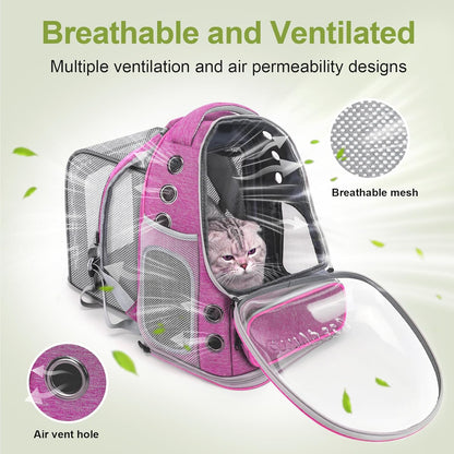 Expandable Cat Backpack,Cat Bubble Backpack Carrier for Carrying Cats, Pets and Small Dogs,Airline-Approved,Designed for Travel, Hiking, Walking,Car （Pink