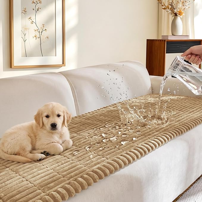 FUANGUI Waterproof Couch Cover Sofa Cover for Dogs and Pets Sofa Protector | Non-Slip Washable Fuzzy Soft Cat Bed Sofa Slipcover for 2-3 Cushion Couch Sofa Pet Friendly, Camel, 27.6" x 82.7", 1 pcs
