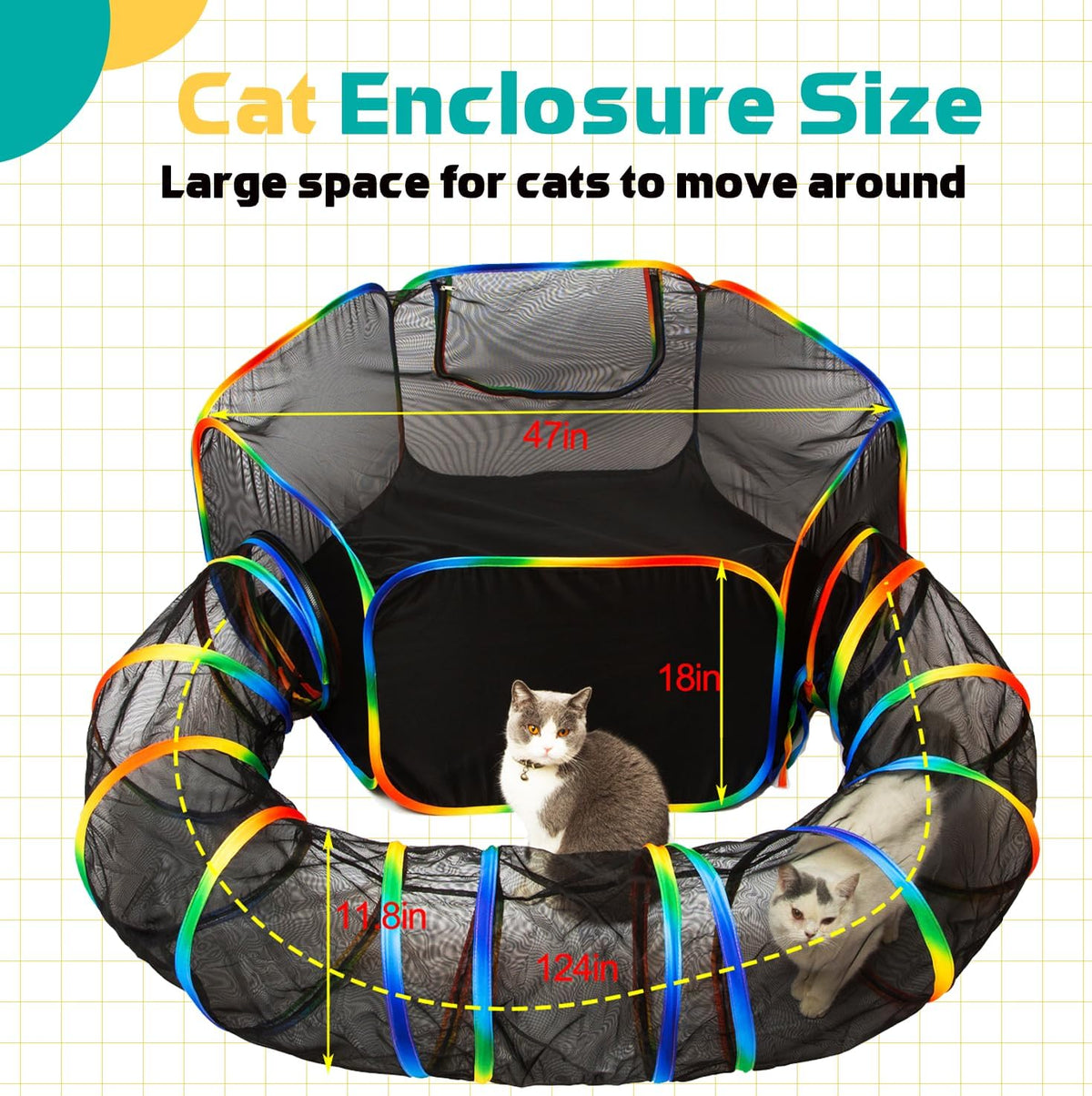 LUCKITTY Outdoor Rainbow Cat Enclosures Playground,Outside House for Indoor Cats Include Portable Tent, Circle Cat Playpen Tunnel Catio, for Cats, Kitty and Small Animals,Within Storage Bag