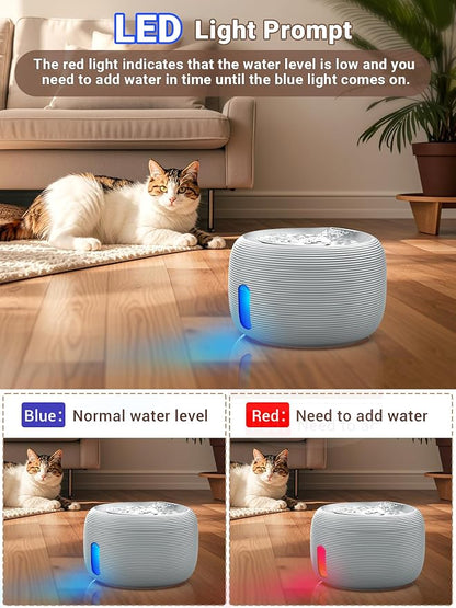 Kastty 3.5L/118oz Large Capacity Cat Water Fountain for Cats Indoor,FS77 | Quiet Pet Water Fountain Water Level LED Light Multi-Filtration, Automatic Cat Fountains for Drinking Easy Cleaning (Grey)