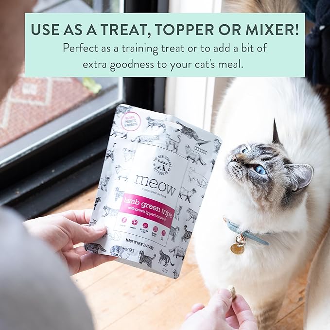 The New Zealand Natural Pet Food Co MEOW Freeze Dried Cat Treats - Lamb Green Tripe with New Zealand Green Mussel, High Protein, Healthy Cat Snacks and Toppers, All Natural for all Life Stages, 1.4 oz