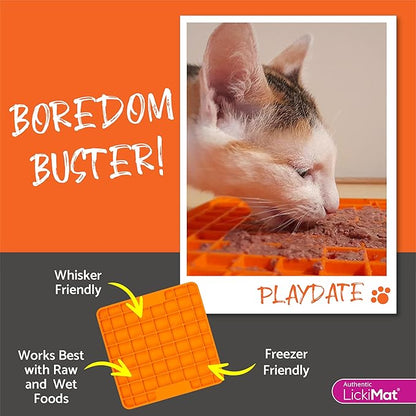 LickiMat Classic Playdate, Cat Slow Feeder Lick Mat, Boredom Anxiety Reducer; Perfect for Food, Treats, Yogurt, or Peanut Butter. Fun Alternative to a Slow Feed Cat Bowl or Dish, Turquoise