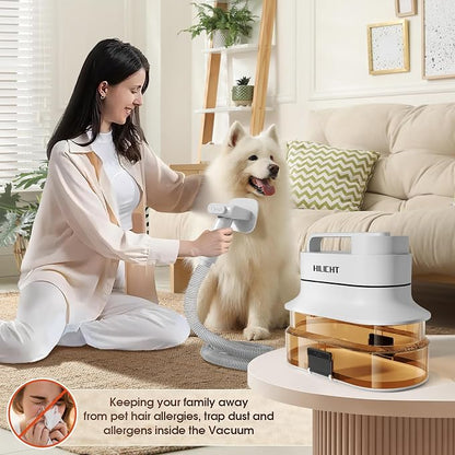 Dog Grooming Vacuum Kit with 4L Dust Cup, 6 Pet Grooming Tools for Home Grooming, Low-Noise Pet Hair Grooming System for Dogs & Cats