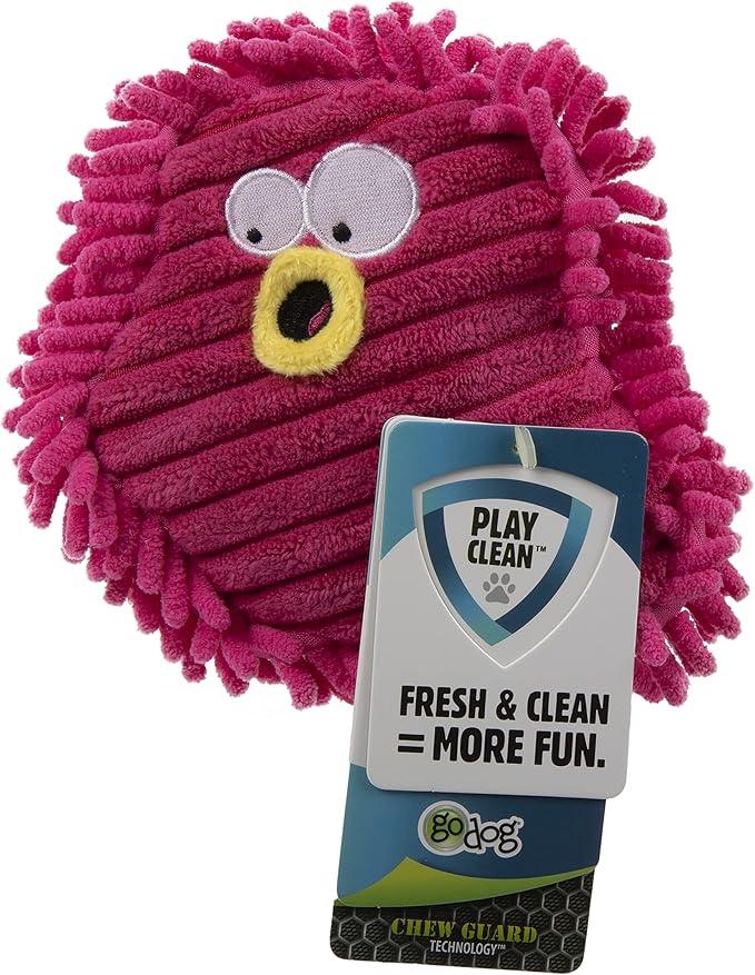 goDog PlayClean Germs Squeaky Plush Dog Toy with Odor-Eliminating Essential Oils, Chew Guard Technology - Pink, Small