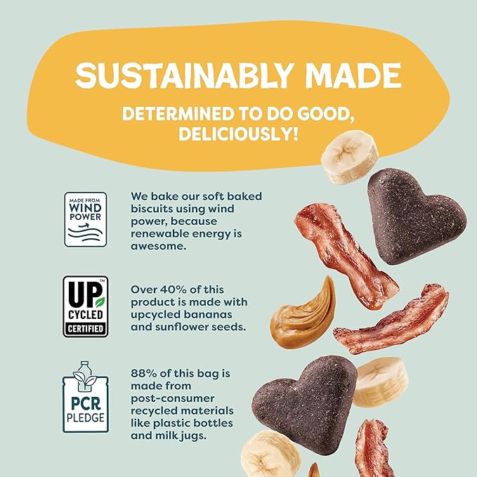 Shameless Pets Soft-Baked Dog Treats - Bananas for Bacon, Grain-Free Snacks for Medium & Large Dogs, Natural & Healthy Doggy Chews with Omega 3 & 6, Treats for Older & Senior Dogs, Made in USA