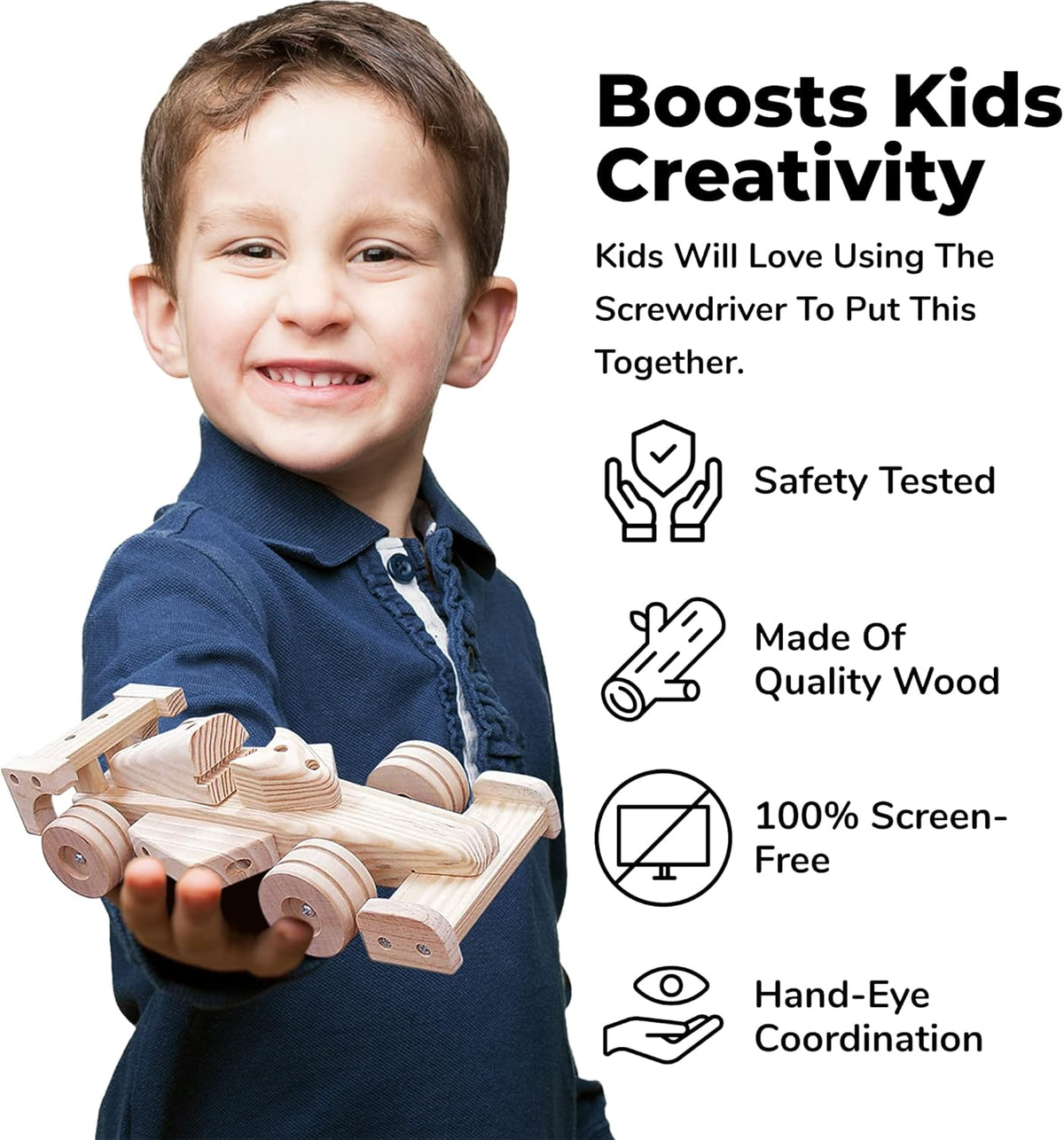 Kraftic Woodworking Building Kit for Kids, with 3 Educational DIY Carpentry Construction Wood Model Kit Toy Projects for Boys and Girls- Tractor, Bulldozer and Racing Car