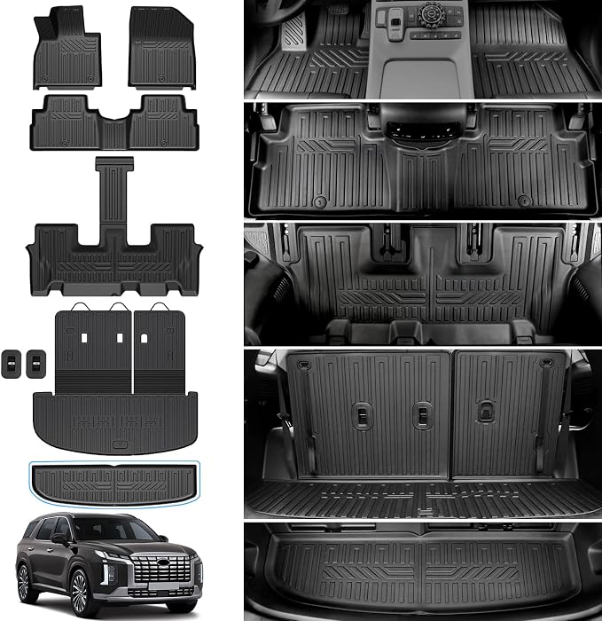 Floor Mats for 2020-2025 Hyundai Palisade 7/8 Passenger, Trunk Mat with Seat Back Cover and Lower Cargo Mat All Weather Interior Protector for 2025 Hyundai Palisade Accessories