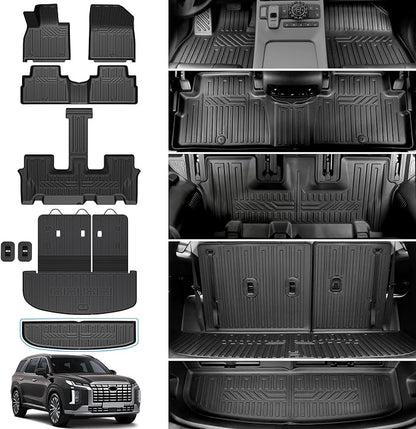 Floor Mats for 2020-2025 Hyundai Palisade 7/8 Passenger, Trunk Mat with Seat Back Cover and Lower Cargo Mat All Weather Interior Protector for 2025 Hyundai Palisade Accessories