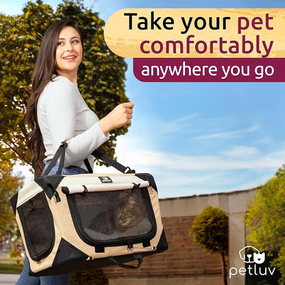 Cat & Dog Pet Carrier, Soft-Sided, Medium 20"x13"x13" Fits Most Cats or Small Dog, Comfortable for Travel & Vet Visits, Privacy Windows, Removable Plush Bed, Locking Zippers, Folds Flat