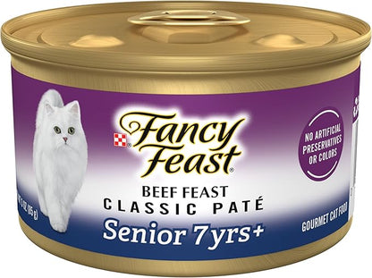 Purina Fancy Feast Senior Wet Cat Food 7 Years Plus Beef Feast Pate - (Pack of 24) 3 oz. Cans