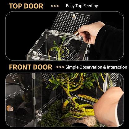 Acrylic Reptile Terrarium Easy Assembly, 360° Clear & Keep Pet Secure Design for Jumping Spiders, Tarantulas, Geckos Scratch-Resistant Large Ventilated Habitat Terrarium for Arachnids 11.8*7.9*7.9in