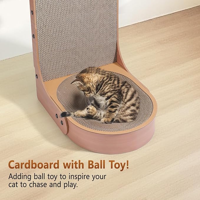 Cat Scratcher, 2 in 1 Multifunctional 26.8 Inch L Shape Cat Scratch Pad Wall Mounted with Oval Cat Bed Bowl and Built-in Toy Balls for Indoor Cats (1 PCS Cat Scratcher Include Toy Balls)