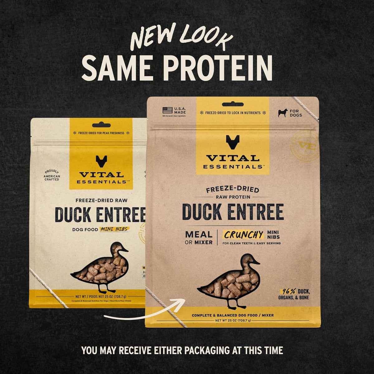Vital Essentials Freeze-Dried Raw Duck Meal or Mixer Dog Food Crunchy Mini Nibs, 25 oz