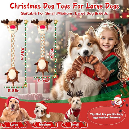 Christmas Dog Toys for Large Dogs：Squeaky Tug of War Interactive Dog Toys with Crinkled Paper-Plush Puppy Toys Keep Them Busy