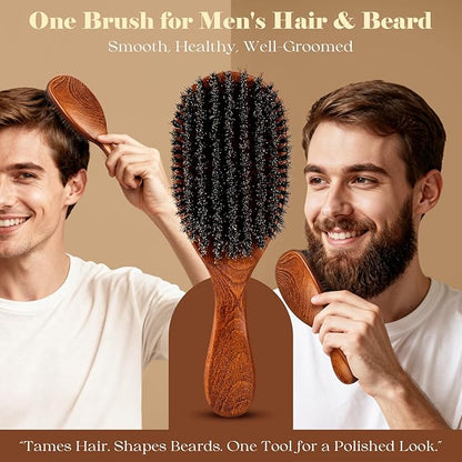 Boar Bristle Hair Brush Set, Large and Mini, Since 1965 British Craftsmanship Handmade Natural Wooden, Pure Soft Bristles, Gentle Detangling for Women Men Kids, Thin Fine Hair, Smooth & Shine