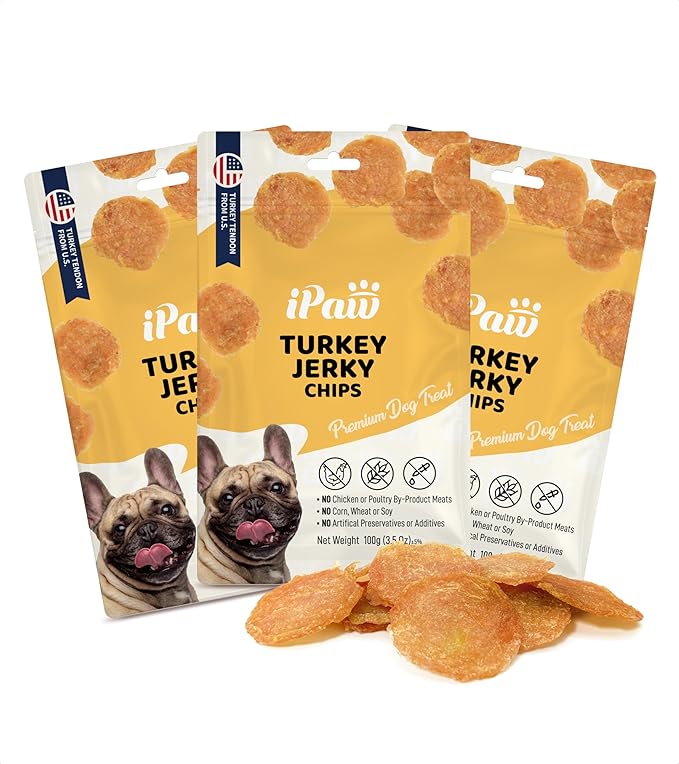 iPaw Turkey Chips Dog Treats for Puppy Training, All Natural Human Grade Dog Treat, Ingredient Sourced from USA, Hypoallergenic, Easy to Digest (Turkey Chips), 3 Packs