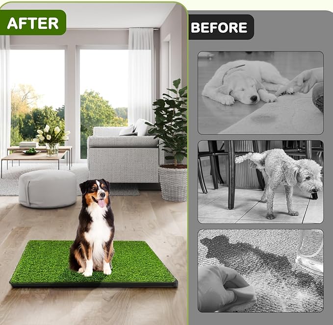 Dog Grass Pad with Tray, 34''X23'' Large Artificial Turf Grass Potty, Reusable Puppy Pee Pads for Dogs, Portable Dog Litter Box for Indoor/Outdoor Potty Training Toilet