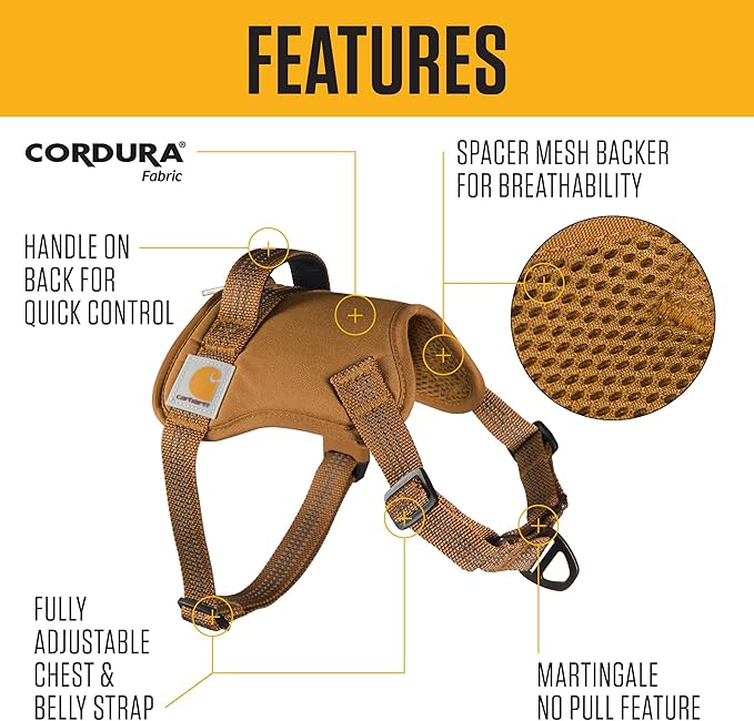 Carhartt Nylon Duck No Pull Dog Harness Gravel S | Fully Adjustable Dog Harness with Quick Control Handle and Reflective Accents