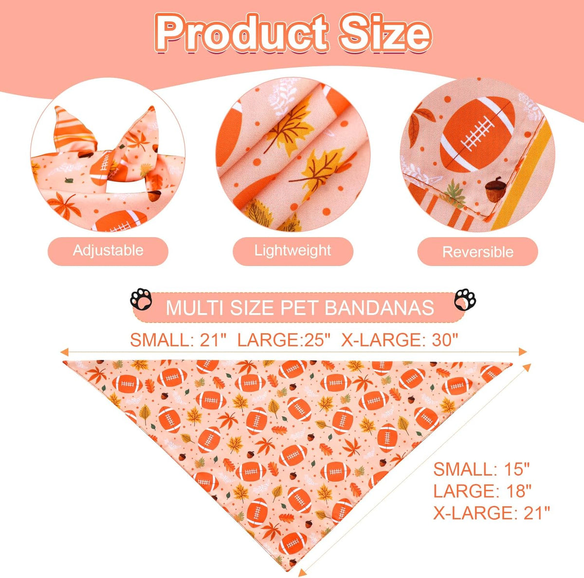Thanksgiving Dog Bandanas Small 3PCS, 6 Pattern Fall Scarf for Boy and Girl, Pumpkin Leaves Rugby Triangle Reversible Bibs Breed for Puppy Pets